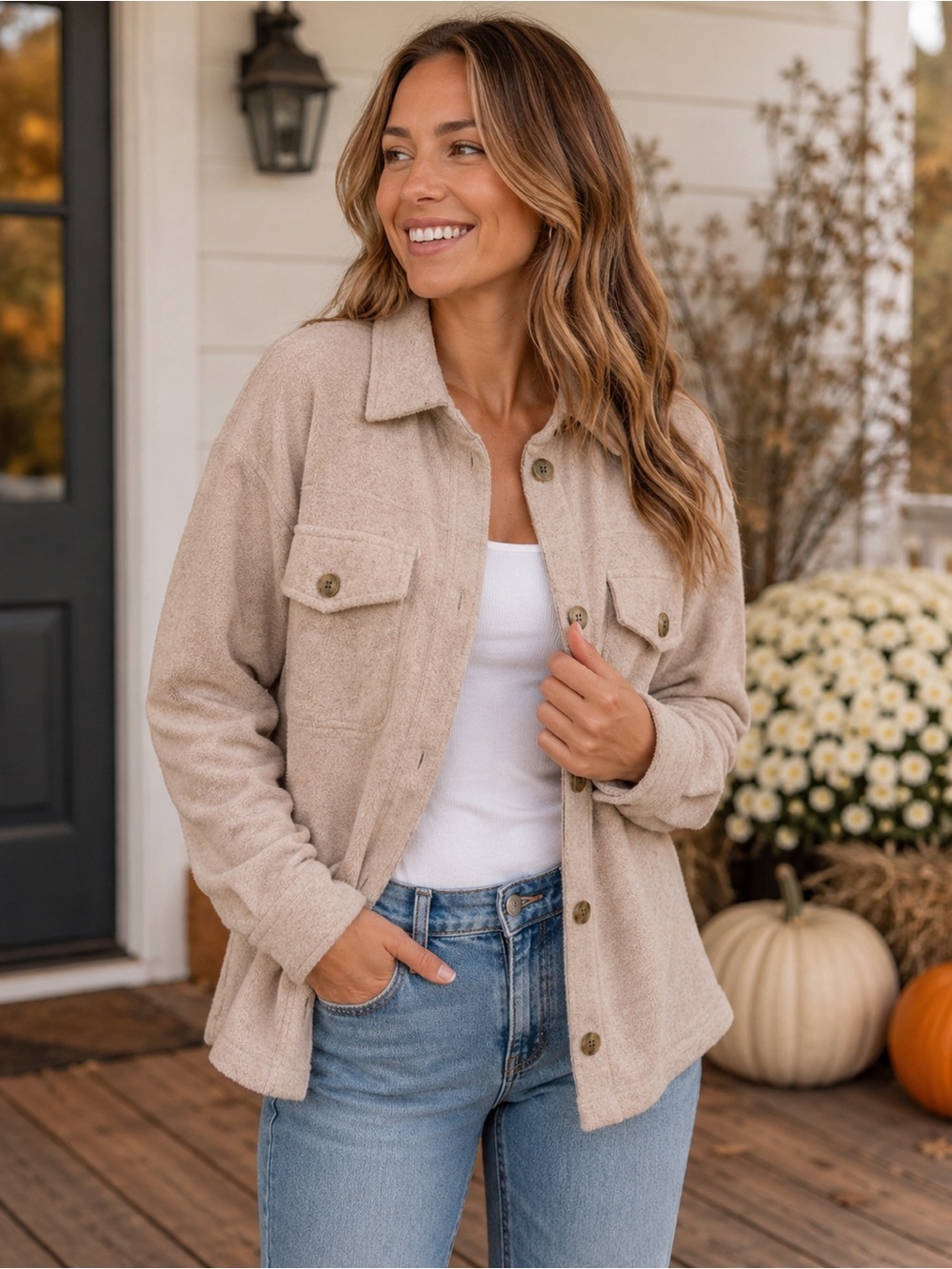 32 Degrees Heat Cozy Fleece Shacket Oatmeal XL Button Up Shirt Jacket